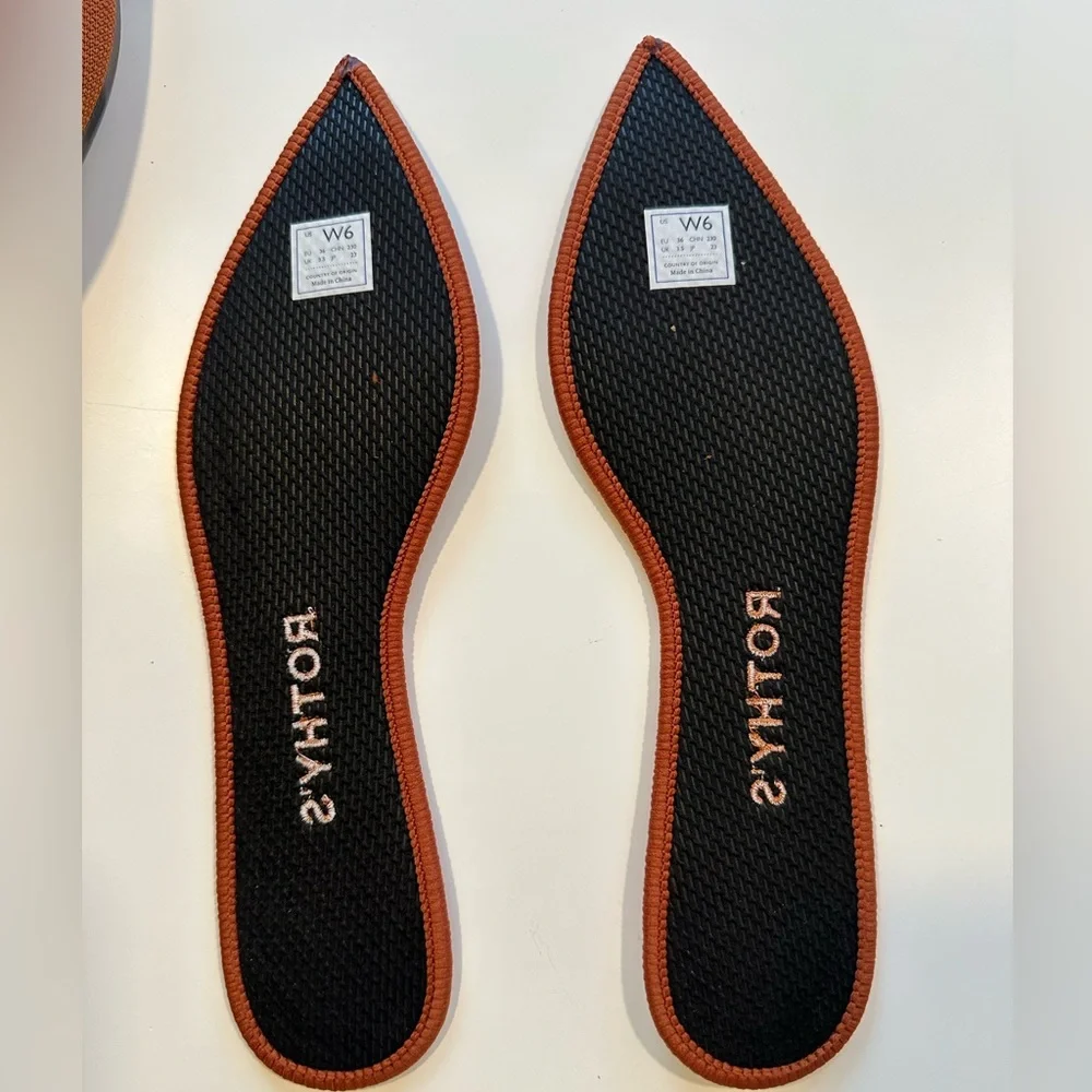 Rothy's Rust Brown Pointed Knit Flats with Blue Trim - Picture 4 of 7